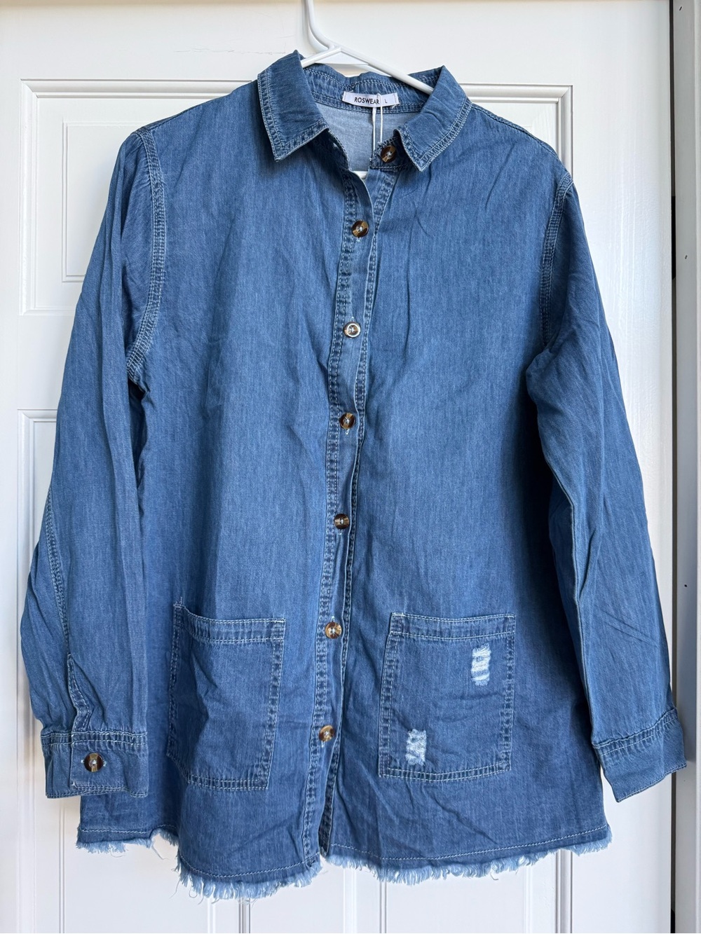 Light Blue Denim Button-Front Tunic Jacket